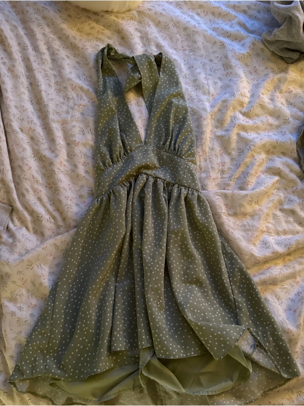 Mustard Seed Olive Green Polka Dot Halter High-Low Dress